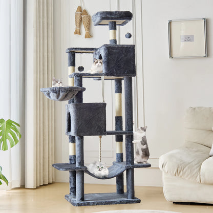 Cat Tree Tower 66 Inch Large Multi Level Cat Climbing Tower with Condo Natural Sisal Scratching Posts