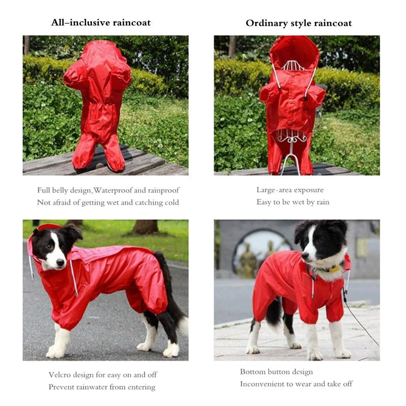 Dog Raincoat Waterproof Hooded Jumpsuit Cloak For Small or Big Dogs