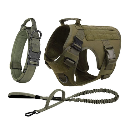 Tactical Dog Harness Collar/Harness and Leash Molle Pouches For Medium Large & Dogs