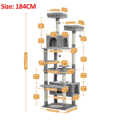 Large Cat Tree and Tower for Indoor Cats With Sisal-Covered Scratching Posts Spacious Hammock Padded Perches and Condos