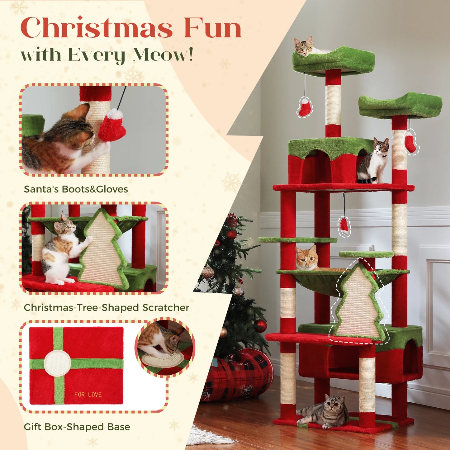 Large Cat Tree and Tower for Indoor Cats With Sisal-Covered Scratching Posts Spacious Hammock Padded Perches and Condos