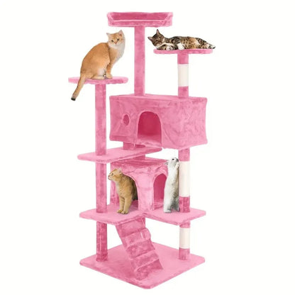 Cat Tree 54/70 Inch Cat Tower Cat Condo with Sisal-Covered Scratching Posts Dangling Ball for Cats to Play and Sleep