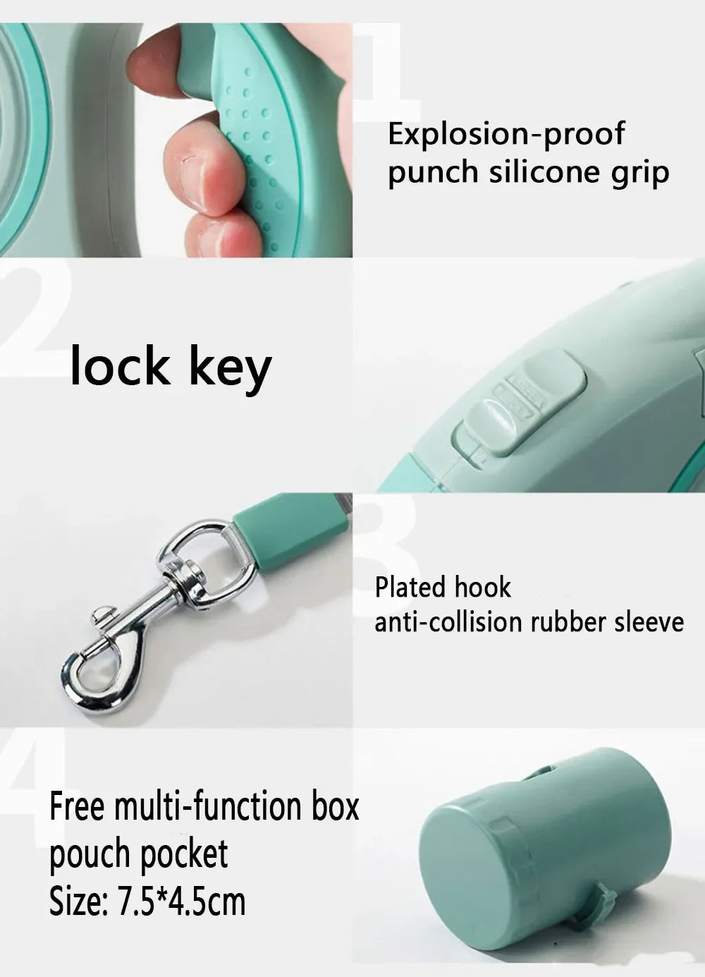 Dog Leash With Led Lights and Garbage Bag Retractable Nylon 5M Traction Rope Belt,Durable