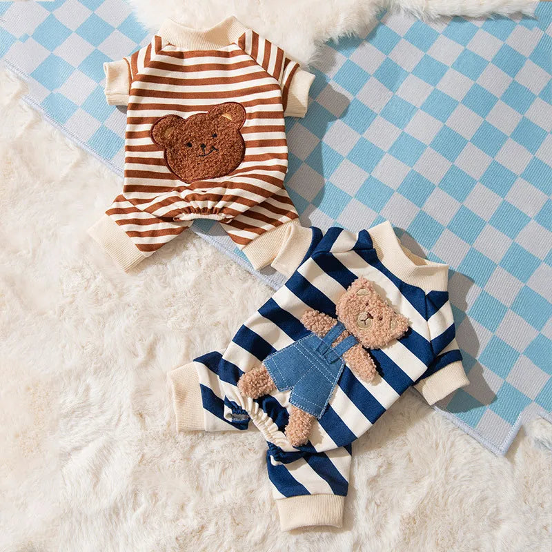Pet Dog Clothes Striped Smile Print Jumpsuits, Pajamas