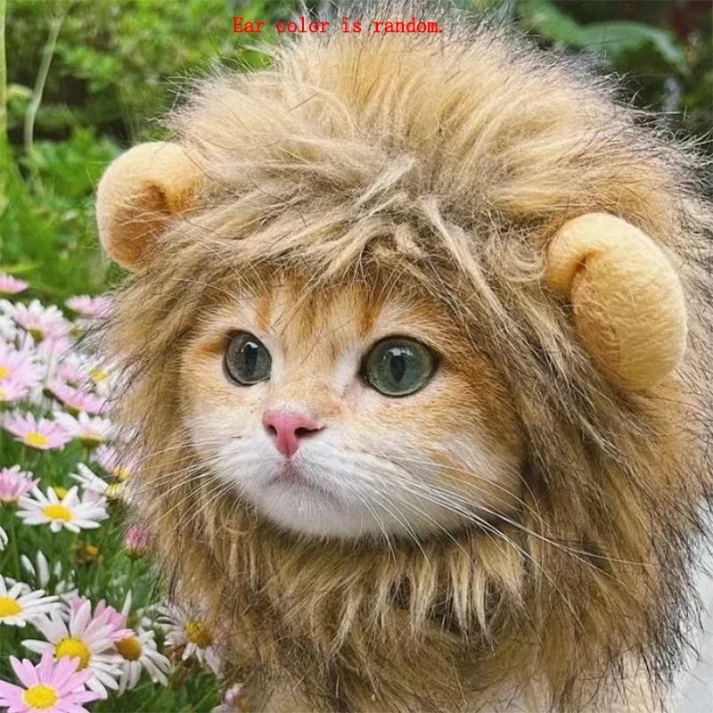 Cat Hairpiece Humorous Lion Mane Headgear for Small Dogs and Cats, Adjustable