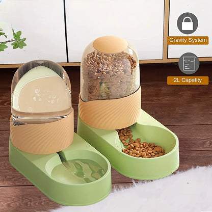 2-in-1 Automatic Cat Feeder & Water Dispenser, Anti-Slip Slow-Fall Food Bowl, Durable Easy-Clean Pet Feeder, No Battery Needed