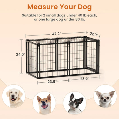 Dog Kennel for Small & Medium Dogs, with Top, Black, 47.2"L x 22"W x 24"H.