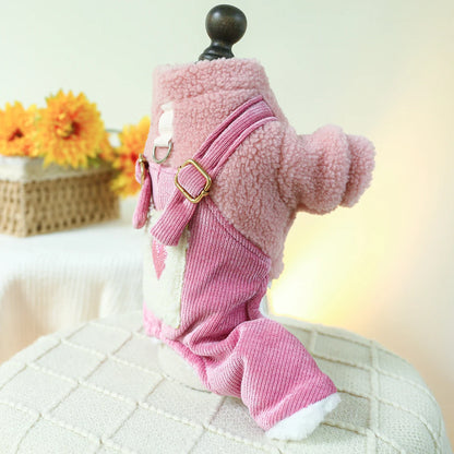 Winter Overall For Dogs Pink Harness / Jacket With Pink Corduroy Pants
