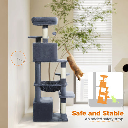 Large Cat Tree and Tower for Indoor Cats With Sisal-Covered Scratching Posts Spacious Hammock Padded Perches and Condos