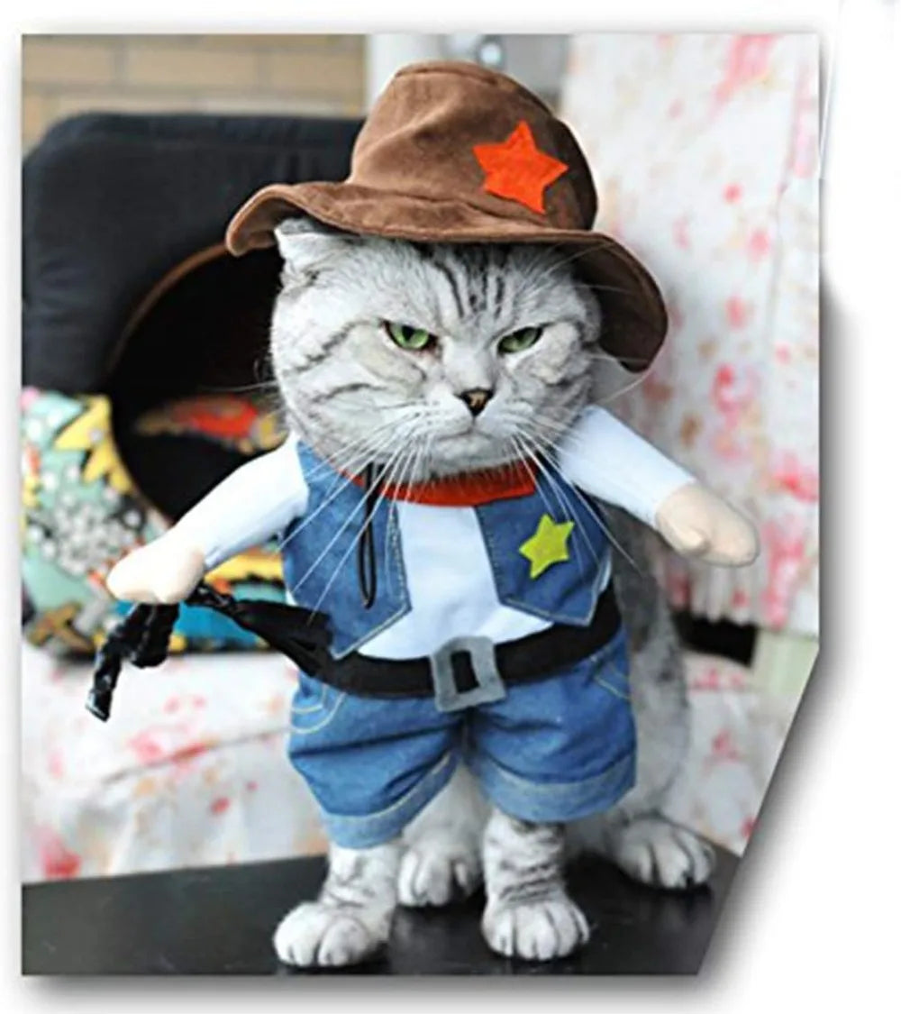 Cowboy Pet Costume with Hat – Halloween Outfit for Cats & Small Dogs