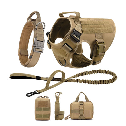 Tactical Dog Harness Collar/Harness and Leash Molle Pouches For Medium Large & Dogs