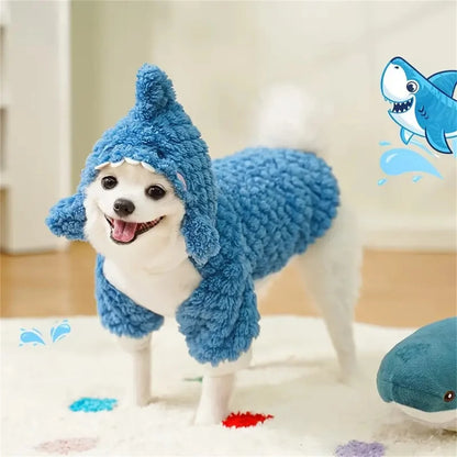 Cozy Shark Plush Pet Hoodie - Thick, Warm Fleece Sweater for Small to Large Breeds