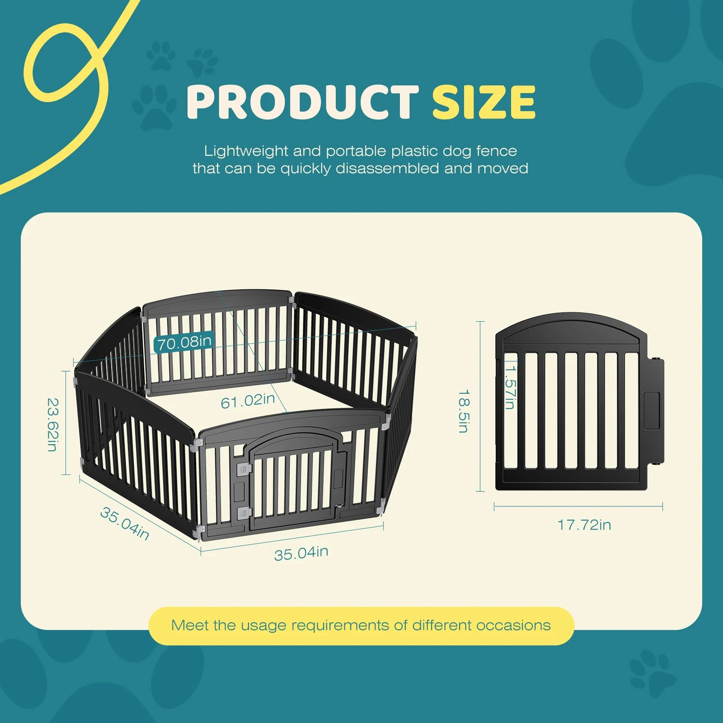 Plastic Dog Playpen, 6 Panel, 24IN Expandable Durable Pet Fence for Medium Dogs Indoor / Outdoor, Folding Portable Puppy Playpen
