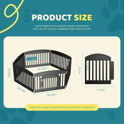 Plastic Dog Playpen, 6 Panel, 24IN Expandable Durable Pet Fence for Medium Dogs Indoor / Outdoor, Folding Portable Puppy Playpen