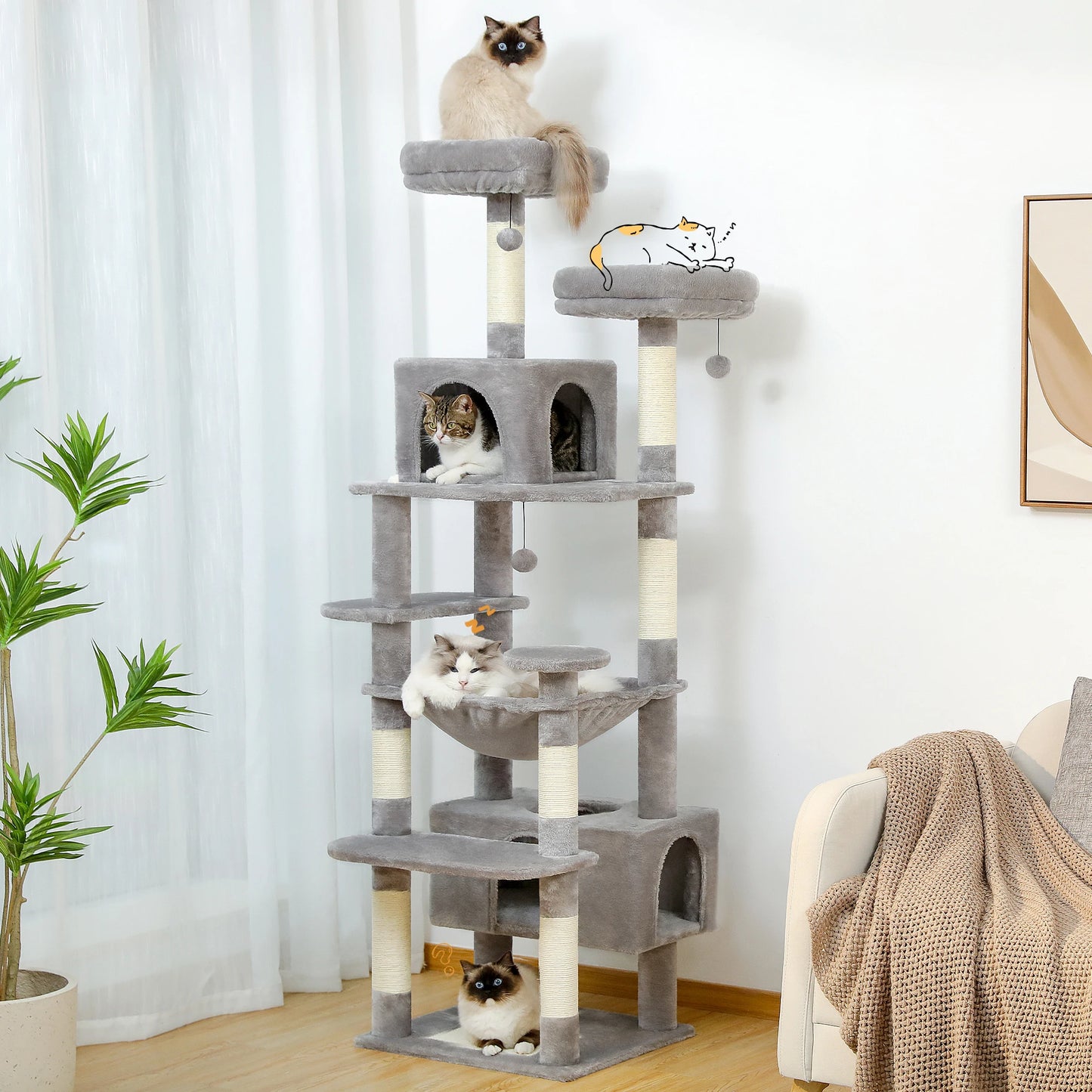 Large Cat Tree and Tower for Indoor Cats With Sisal-Covered Scratching Posts Spacious Hammock Padded Perches and Condos