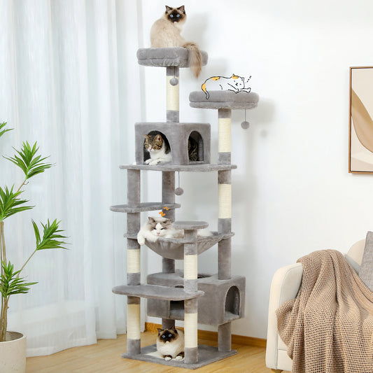 Large Cat Tree and Tower for Indoor Cats With Sisal-Covered Scratching Posts Spacious Hammock Padded Perches and Condos