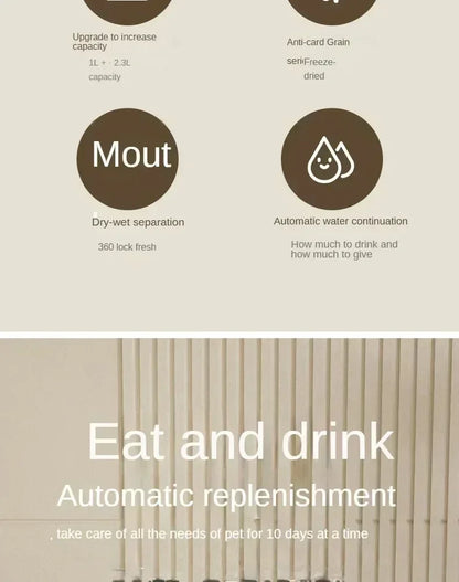 Automatic Feeder Dog & Cat Food Bowl With Water Fountain, Large Capacity Pet Food Storage Dispenser