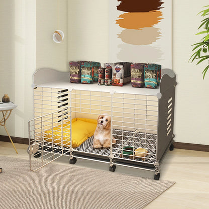Dog Crate End Table with Wheels & Tray