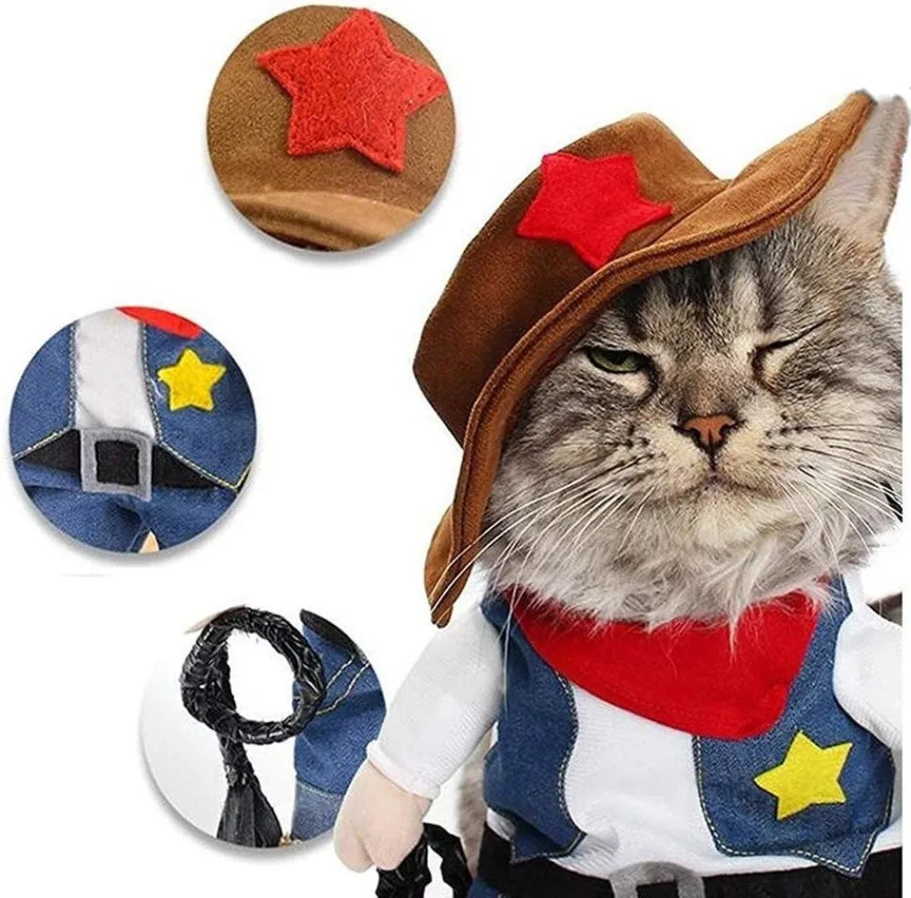 Cowboy Pet Costume with Hat – Halloween Outfit for Cats & Small Dogs