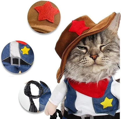 Cowboy Pet Costume with Hat – Halloween Outfit for Cats & Small Dogs