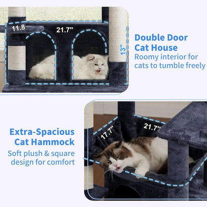 80-Inch Multi-Level Cat Tower for Large Indoor Cats with Spacious Perches, Scratching Board, and Caves