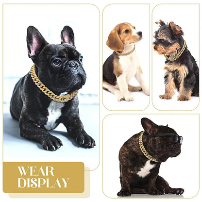 Dog or Cat Chain, Diamond Cuban Collar, Metal Chain Collar with Design Secure Buckle