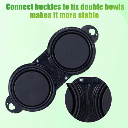 Collapsible Dual Dog Bowls with Lock Clips, Foldable Pet Food Water Feeder for Travel