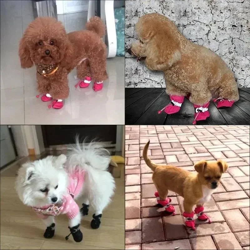4pcs Dog or Cat Soft-Soled Shoes Waterproof Pet Dog Shoes Anti-Slip Rain Snow Boots Footwear