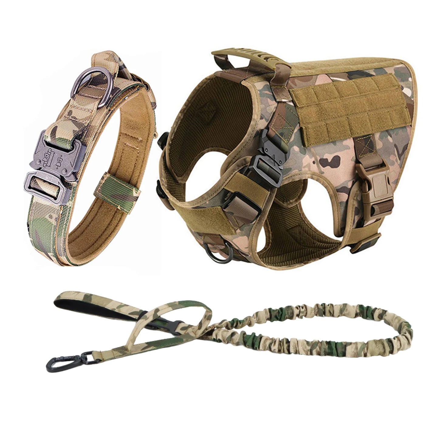 Tactical Dog Harness Collar/Harness and Leash Molle Pouches For Medium Large & Dogs