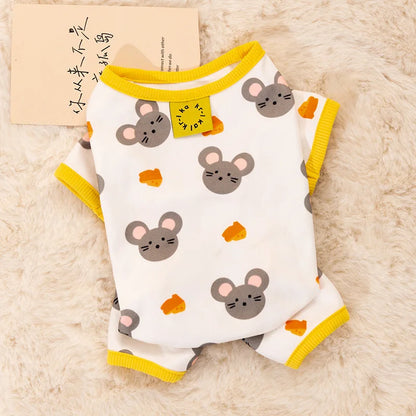 Pet Dog Clothes Striped Smile Print Jumpsuits, Pajamas