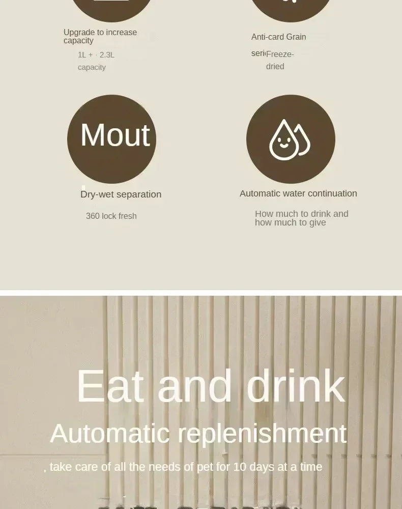 Automatic Feeder Dog Cat Food Bowl With Water Fountain Large Capacity Pet Food Storage Dispenser