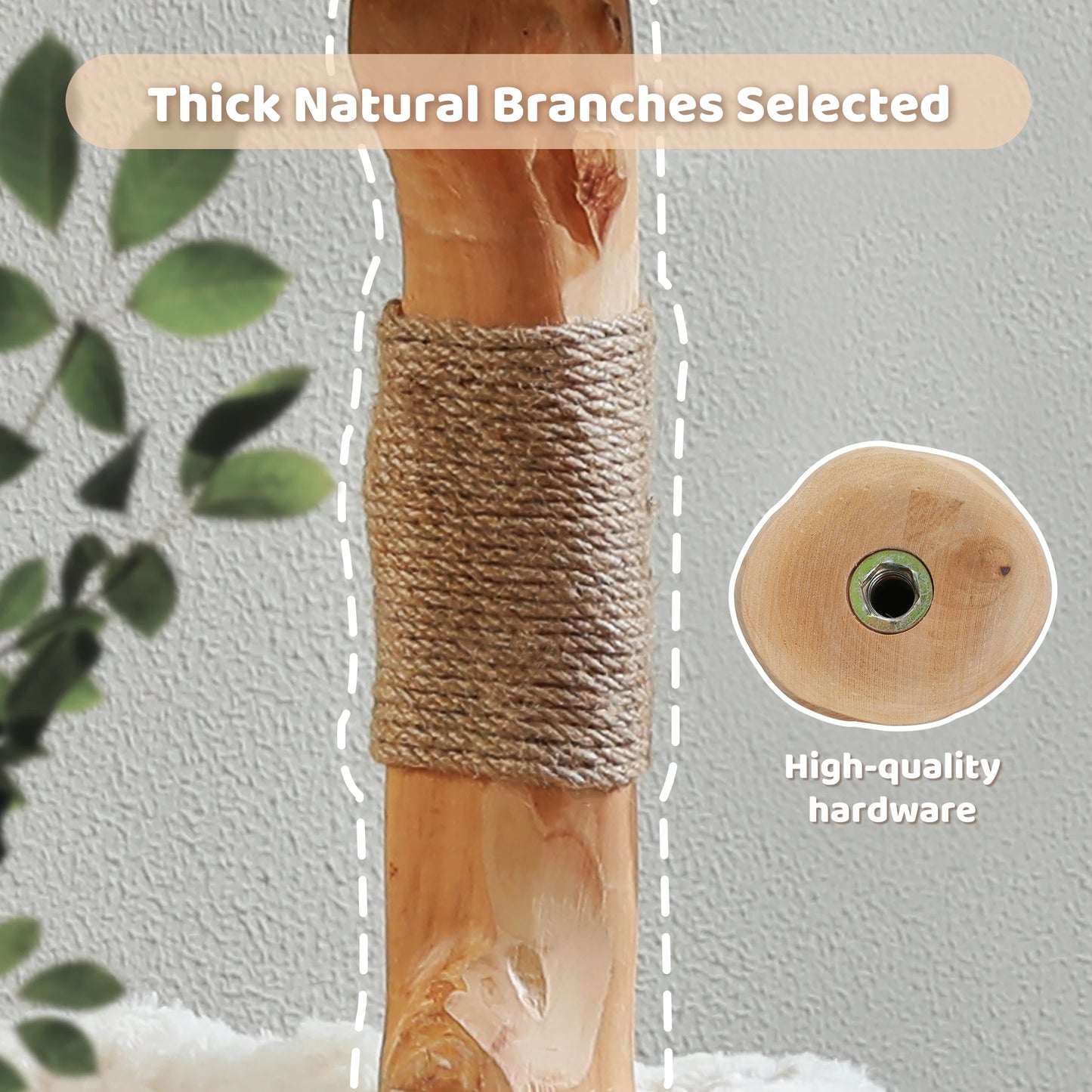 Solid Wood Cat Tree Modern Cat Tower with Spacious Cat Condo,Flower Perches,Fun Pompoms