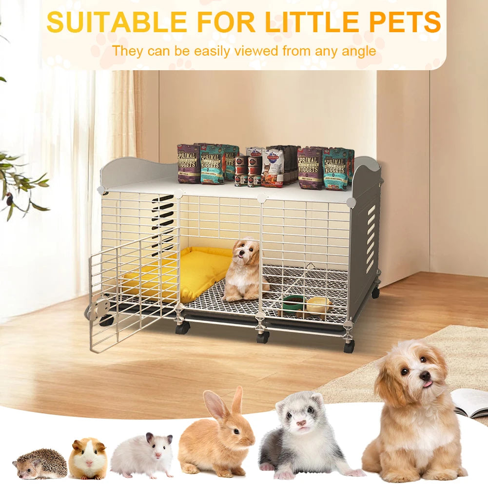 Dog Crate End Table with Wheels & Tray