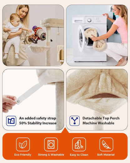 Cat Tree for Indoor Cats 5-Level Cat Tower for Large Cats with Large Hammock Sisal Covered Scratching Posts