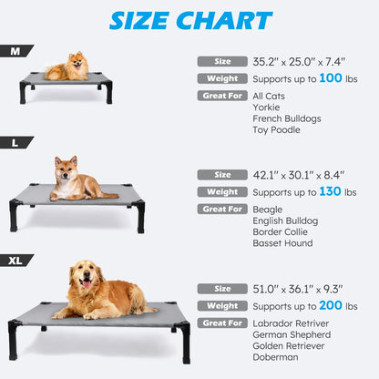 Elevated Dog Bed, Cooling Raised Pet Cot with Chew Proof Washable Breathable Mesh and Metal Frame, Portable