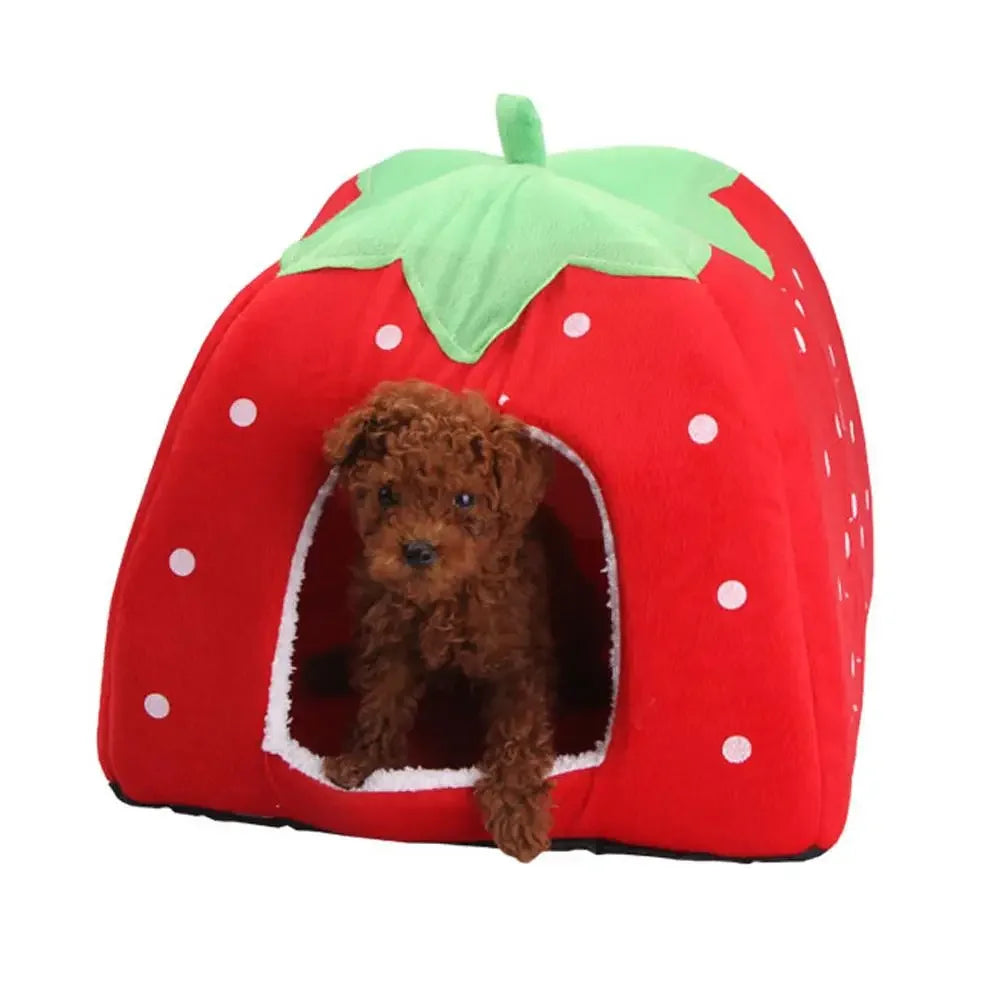 Soft Strawberry Leopard Dog or Cat House / Cave