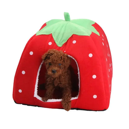 Soft Strawberry Leopard Dog or Cat House / Cave