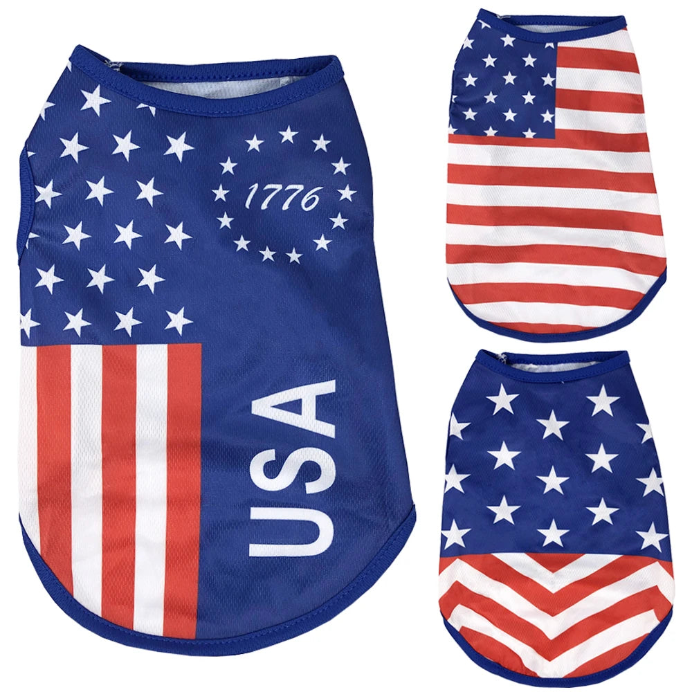 Summer Cool Clothes Mesh Breathable Vest For Small Dogs & Cats, Independence Day Pet T-shirt