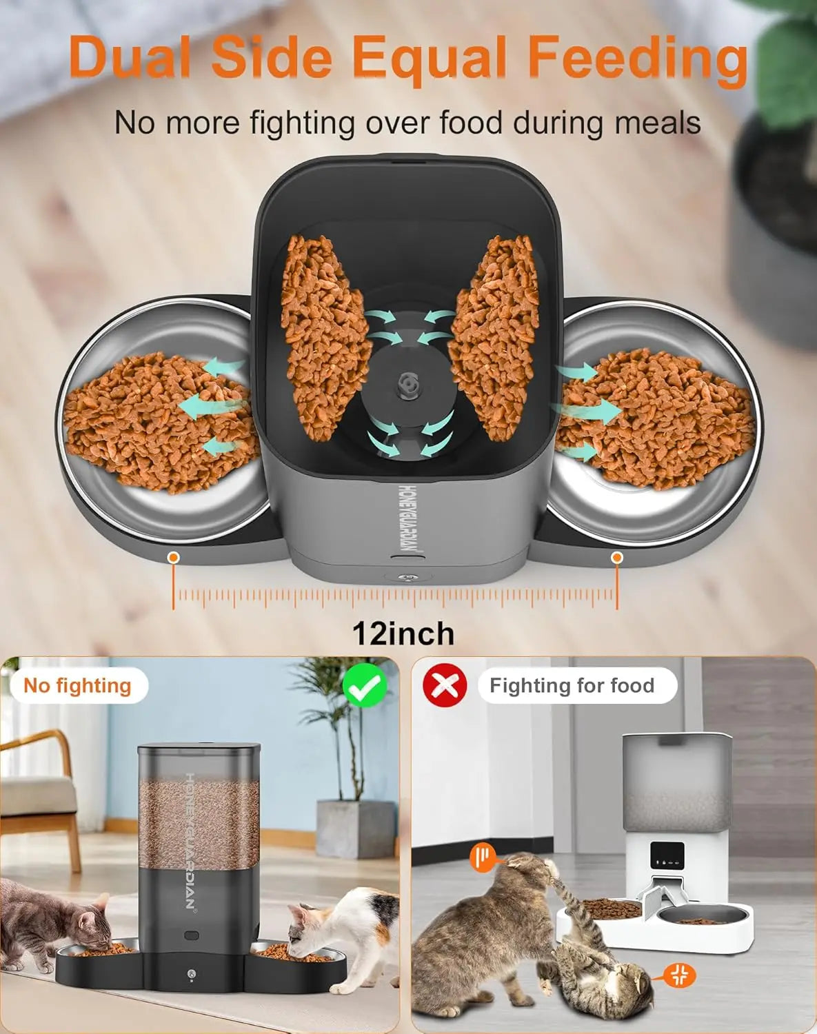 5L Automatic Cat Feeder for Two Cats, WiFi Smart Pet Dispenser with App Control, Dual Power, Stainless Steel Bowl