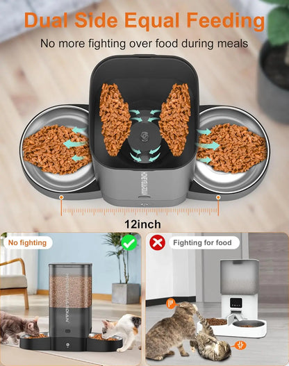 5L Automatic Cat Feeder for Two Cats, WiFi Smart Pet Dispenser with App Control, Dual Power, Stainless Steel Bowl