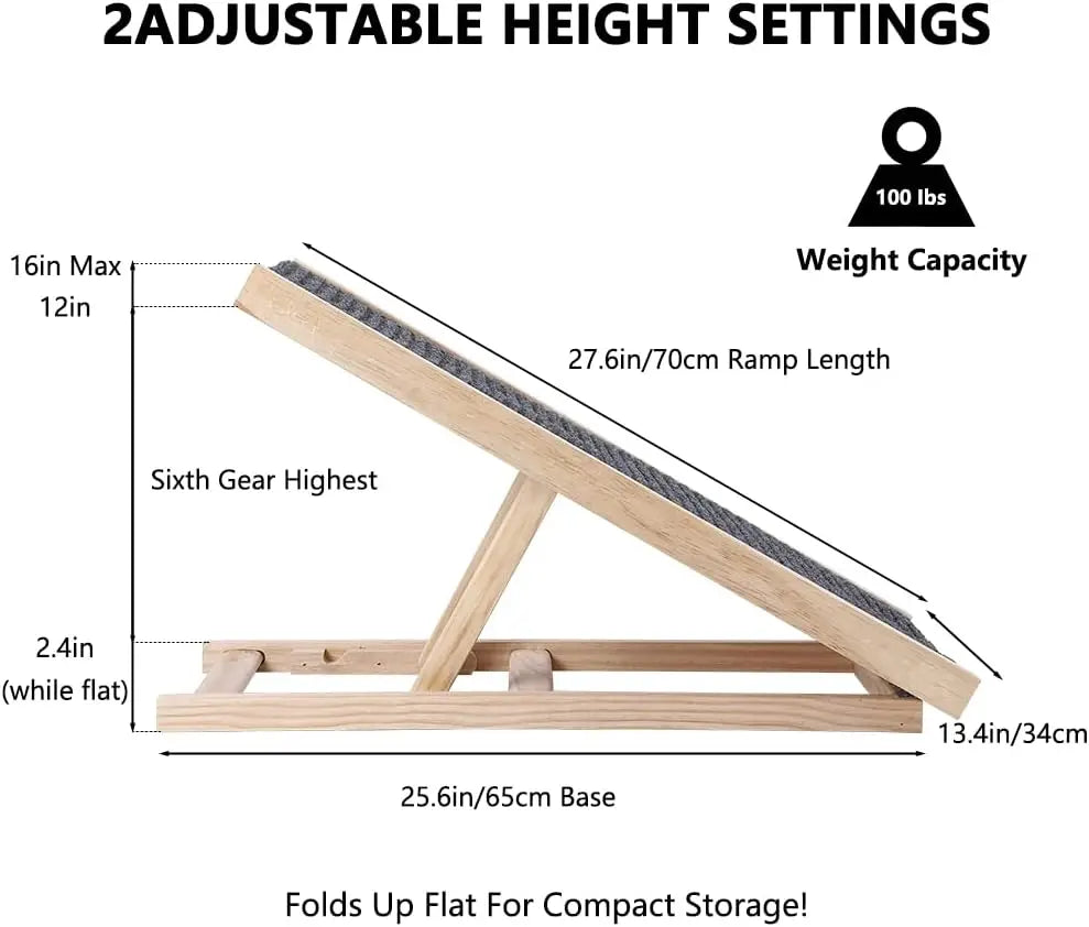 Wooden Pet Dog Safety Ramp Ladder Lightweight Folding Portable Anti-skid Adjustable 2 Height Climbing Ladder for Dogs and Cats