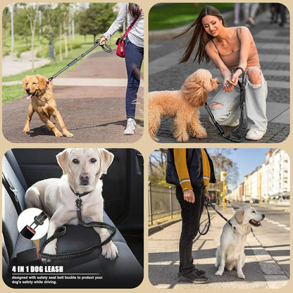 Reflective Shock Absorbing Pet Leashes with Car Seatbelt for Large Dogs, Heavy Duty Tactical Bungee Dog Leash