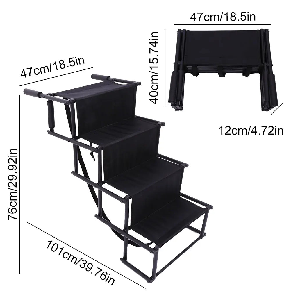 4 Steps Pet Ladder Ramp Foldable Nonslip Surface Lightweight Sturdy Portable Folding Pet Stairs Rubber for Car, Home Indoor Outdo