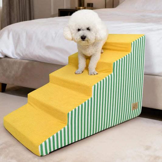 Dog Damp Step 3/4/5 Steps High-Density Foam Dog Stairs with Gentle Slope for High Beds and Sofa, Washable Cover, Vibrant Color