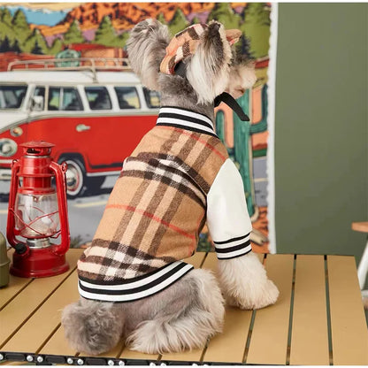 New Autumn Winter Dog/Cat Clothes Thick Warm Soft Coat, Plaid Fashion Coat Baseball Uniform