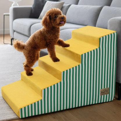 Dog Damp Step 3/4/5 Steps High-Density Foam Dog Stairs with Gentle Slope for High Beds and Sofa, Washable Cover, Vibrant Color