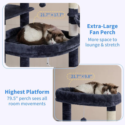 80-Inch Multi-Level Cat Tower for Large Indoor Cats with Spacious Perches, Scratching Board, and Caves