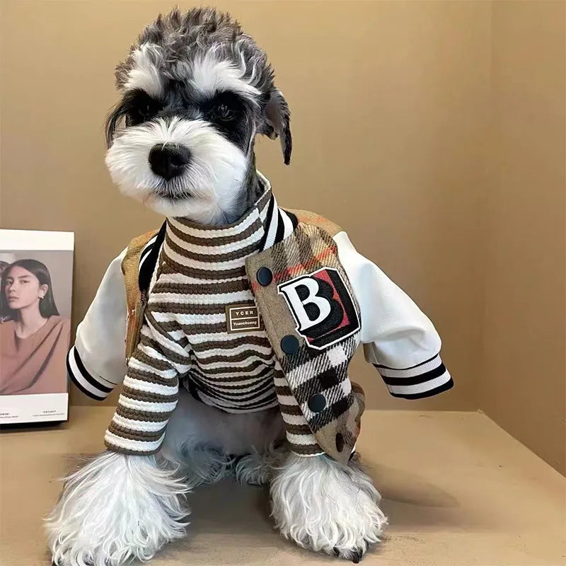 New Autumn Winter Dog/Cat Clothes Thick Warm Soft Coat, Plaid Fashion Coat Baseball Uniform