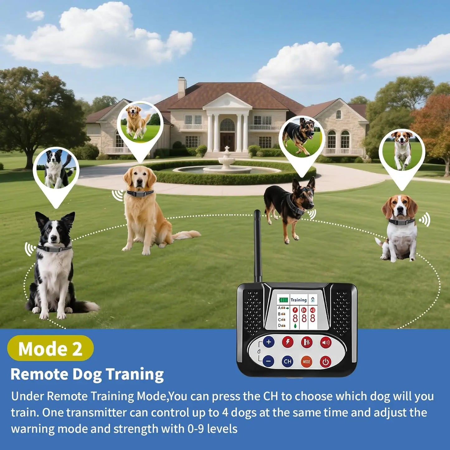 Wireless Dog Fence System, Invisible Fence with Shock/Vibration, Waterproof Adjustable Collar for Outdoor Safety