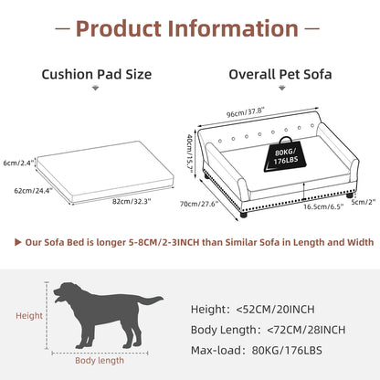 Elevated Dog Bed Sofa Microfiber Leather Cover Luxurious Extra Large Pet Snuggle Lounge Chair with Removable Cushion